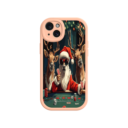 #MC0039 Factory Wholesale Santa Claus Poker iPhone 17 Case – Funny Christmas Design, Holiday Pet Humor, Reindeer Game Night