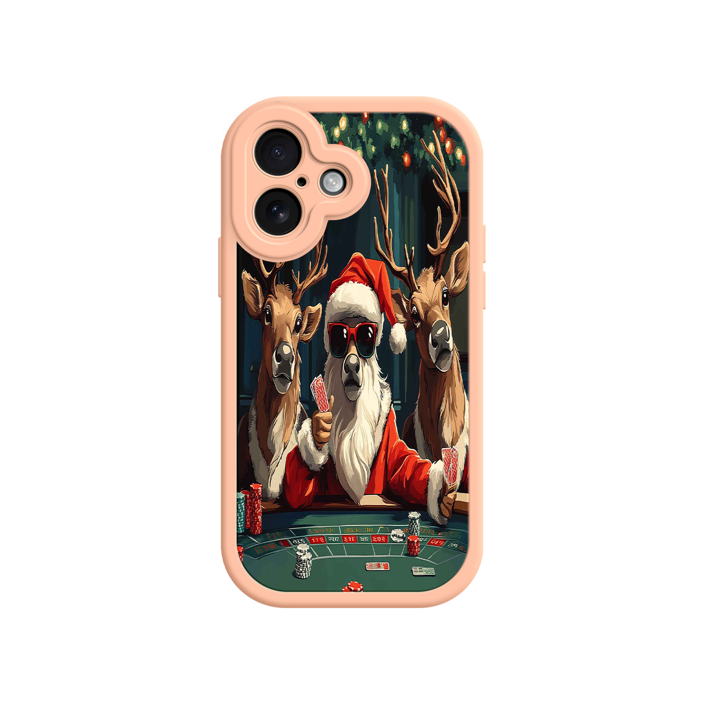 #MC0039 Factory Wholesale Santa Claus Poker iPhone 17 Case – Funny Christmas Design, Holiday Pet Humor, Reindeer Game Night