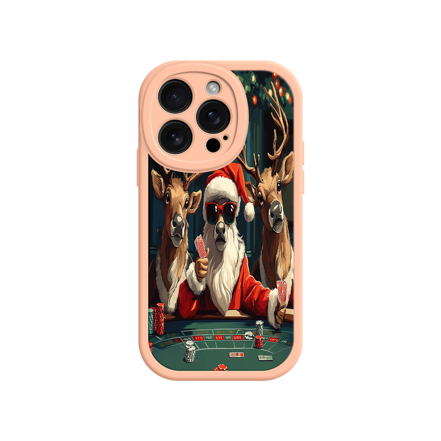 #MC0039 Factory Wholesale Santa Claus Poker iPhone 17 Case – Funny Christmas Design, Holiday Pet Humor, Reindeer Game Night
