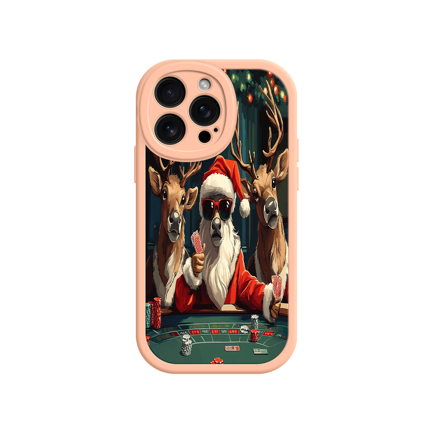 #MC0039 Factory Wholesale Santa Claus Poker iPhone 17 Case – Funny Christmas Design, Holiday Pet Humor, Reindeer Game Night