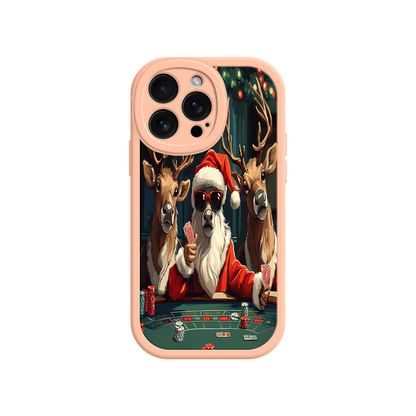 #MC0039 Factory Wholesale Santa Claus Poker iPhone 17 Case – Funny Christmas Design, Holiday Pet Humor, Reindeer Game Night