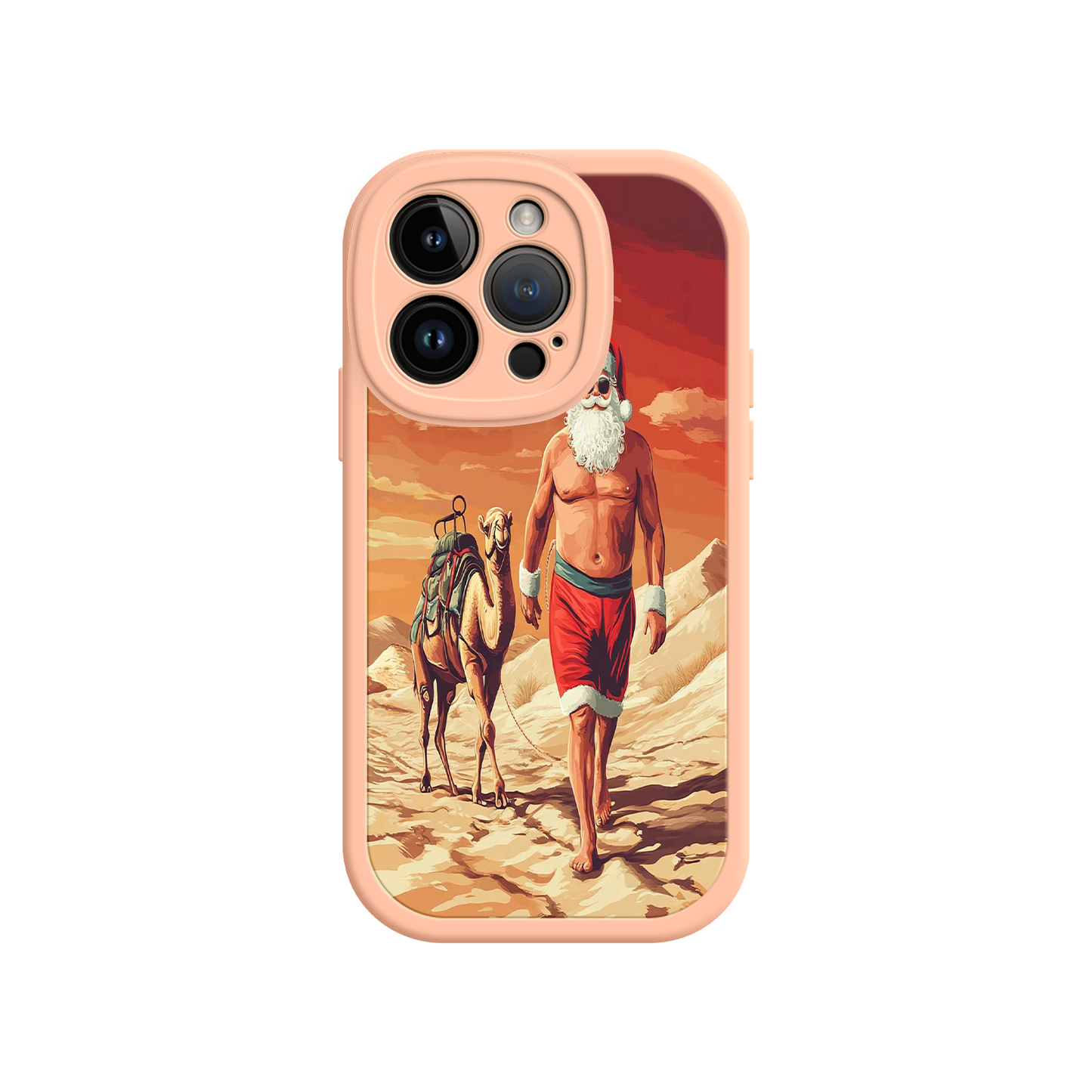 #MC0028 Factory Wholesale Desert Santa iPhone 17 Case – Funny Christmas Design, Muscular Santa & Camel, Holiday Heat Vibes