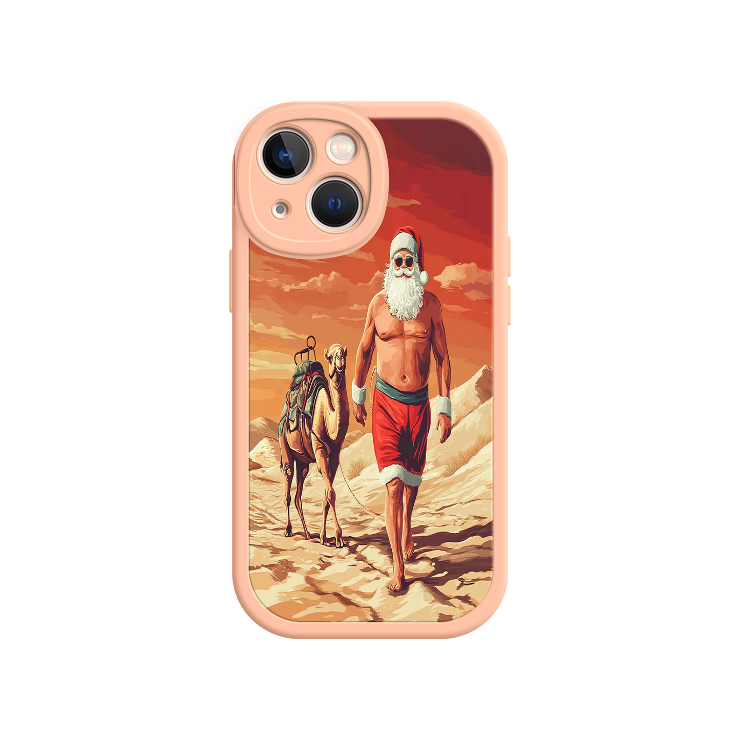 #MC0028 Factory Wholesale Desert Santa iPhone 17 Case – Funny Christmas Design, Muscular Santa & Camel, Holiday Heat Vibes