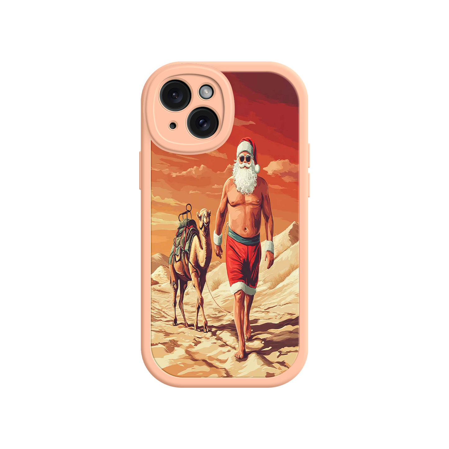 #MC0028 Factory Wholesale Desert Santa iPhone 17 Case – Funny Christmas Design, Muscular Santa & Camel, Holiday Heat Vibes