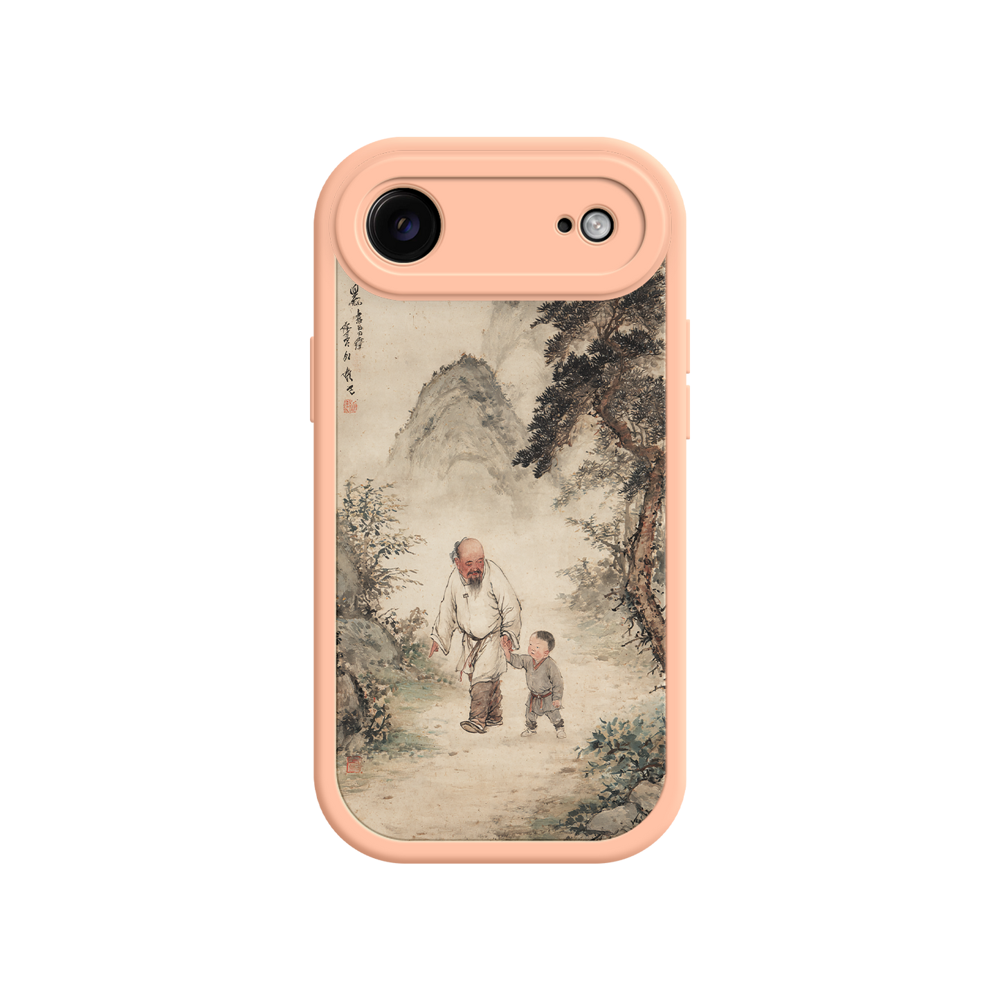 Traditional art phone case with mountain trail scene