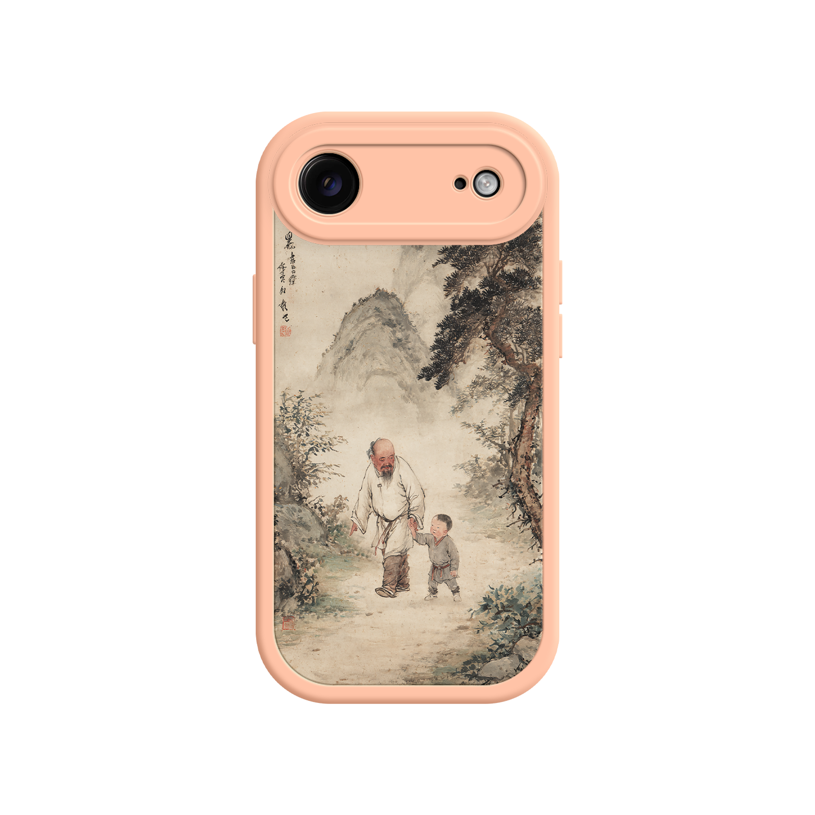Traditional art phone case with mountain trail scene