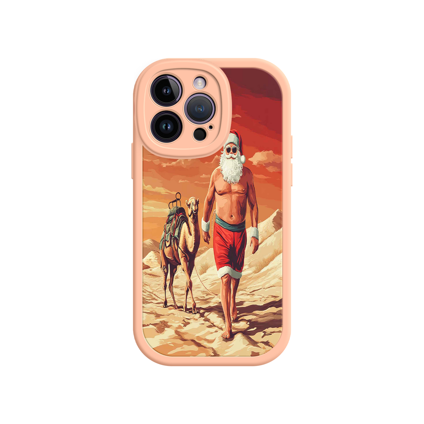 #MC0028 Factory Wholesale Desert Santa iPhone 17 Case – Funny Christmas Design, Muscular Santa & Camel, Holiday Heat Vibes