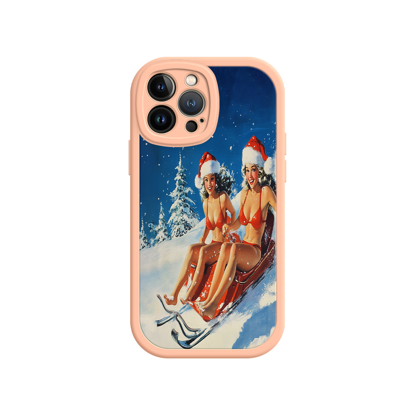 #MC0027 Factory Wholesale Santa Bikini Sled iPhone 17 Case – Funny Christmas Design, Sexy Holiday Vibes, Winter Wonderland Art
