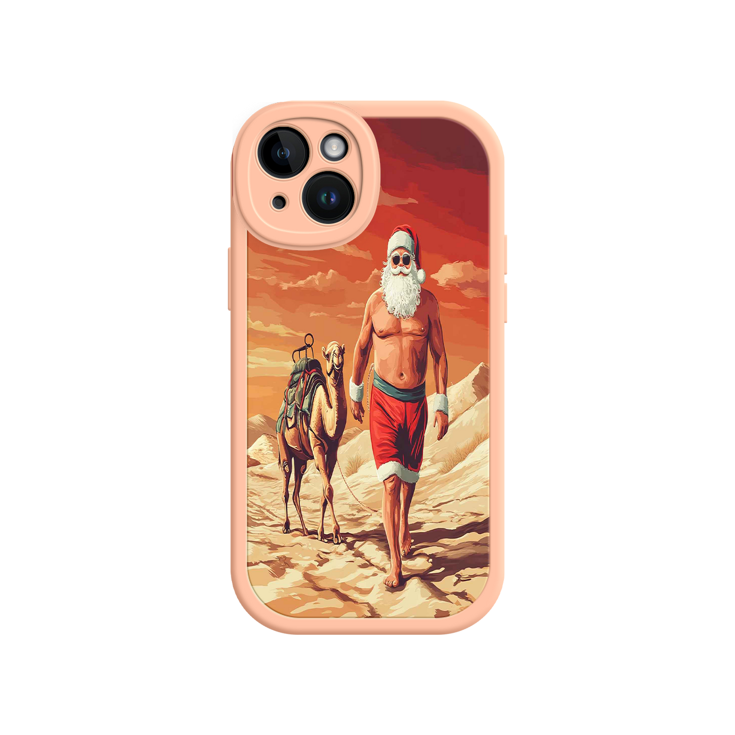 #MC0028 Factory Wholesale Desert Santa iPhone 17 Case – Funny Christmas Design, Muscular Santa & Camel, Holiday Heat Vibes