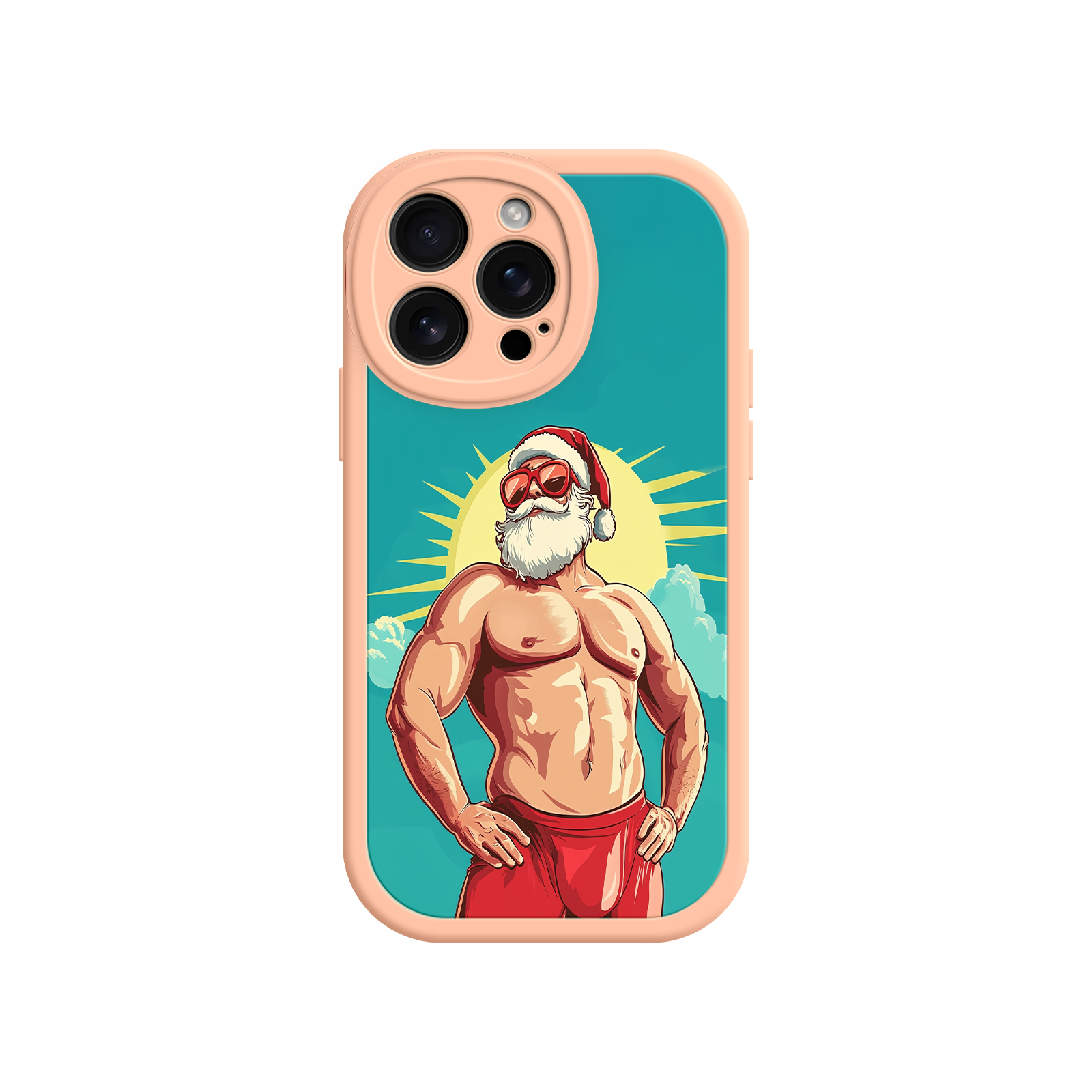 Humorous phone case with confident Santa pose