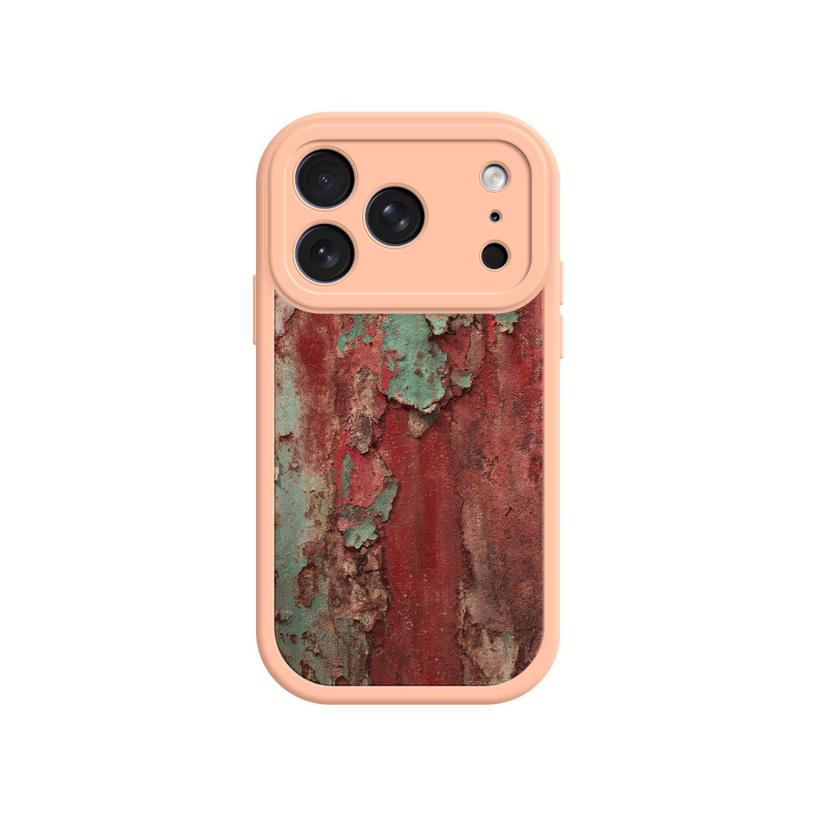 Industrial-style iPhone case with weathered metal surface