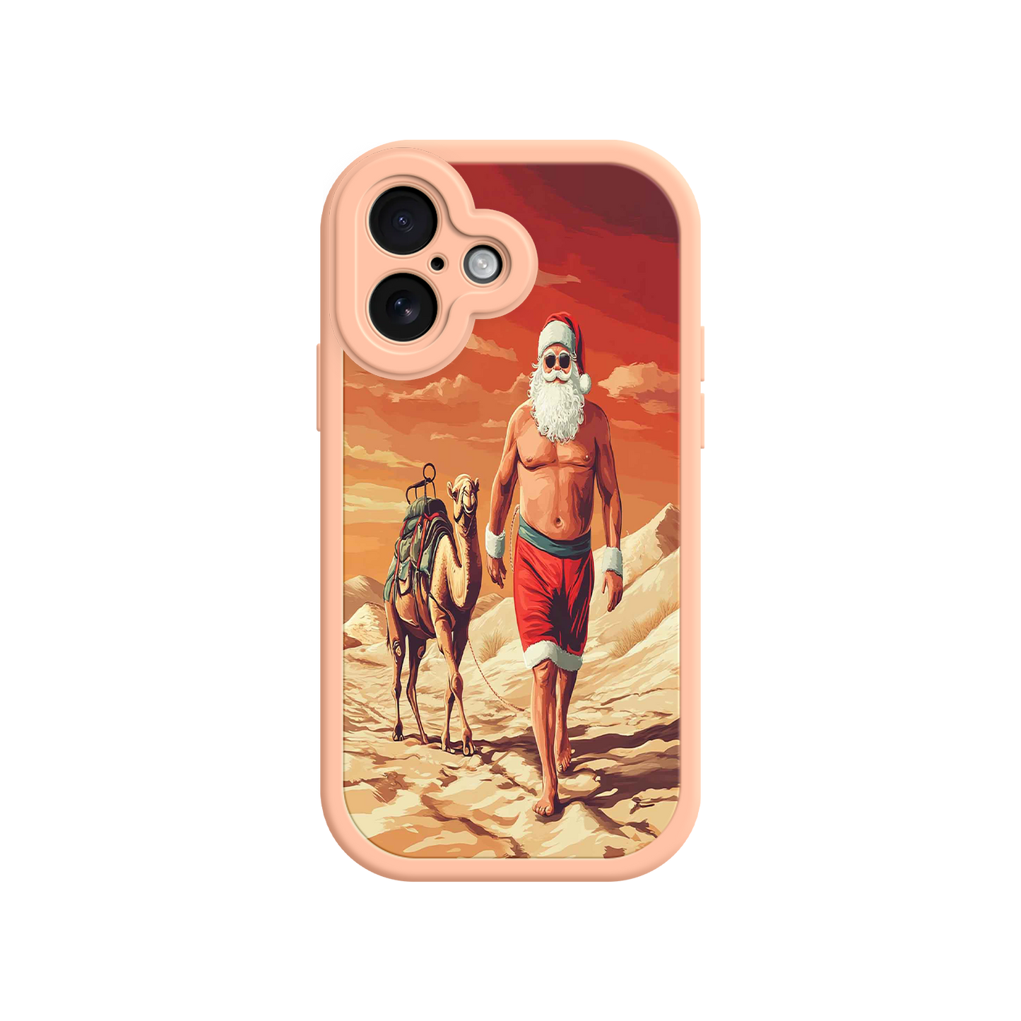#MC0028 Factory Wholesale Desert Santa iPhone 17 Case – Funny Christmas Design, Muscular Santa & Camel, Holiday Heat Vibes