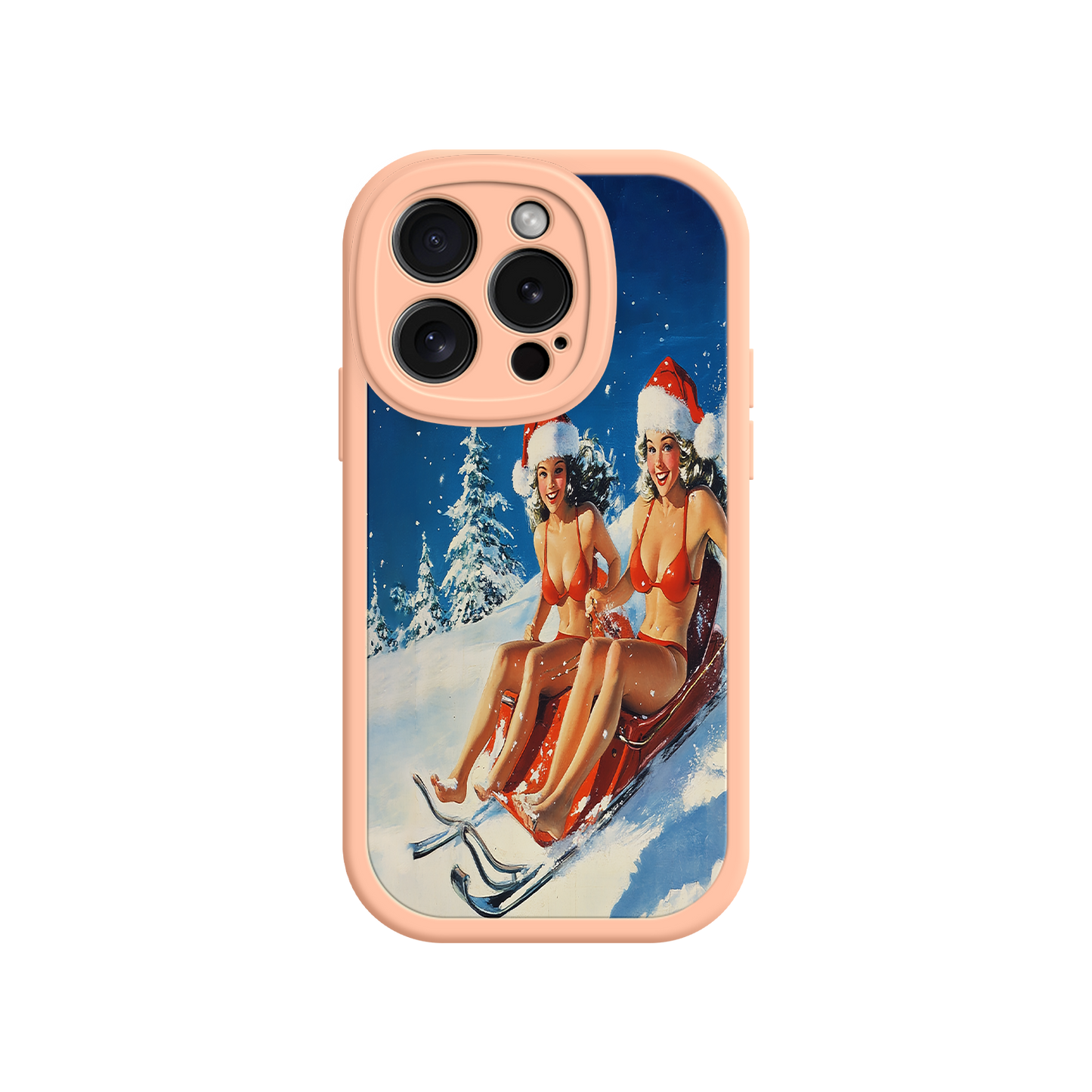 #MC0027 Factory Wholesale Santa Bikini Sled iPhone 17 Case – Funny Christmas Design, Sexy Holiday Vibes, Winter Wonderland Art