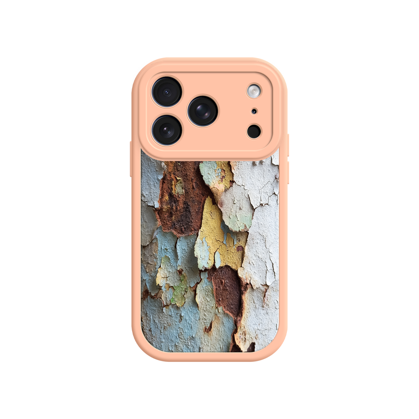 Artistic phone case with flaking paint and rust tones