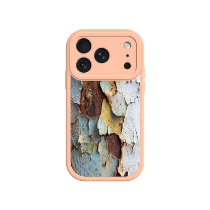 Artistic phone case with flaking paint and rust tones