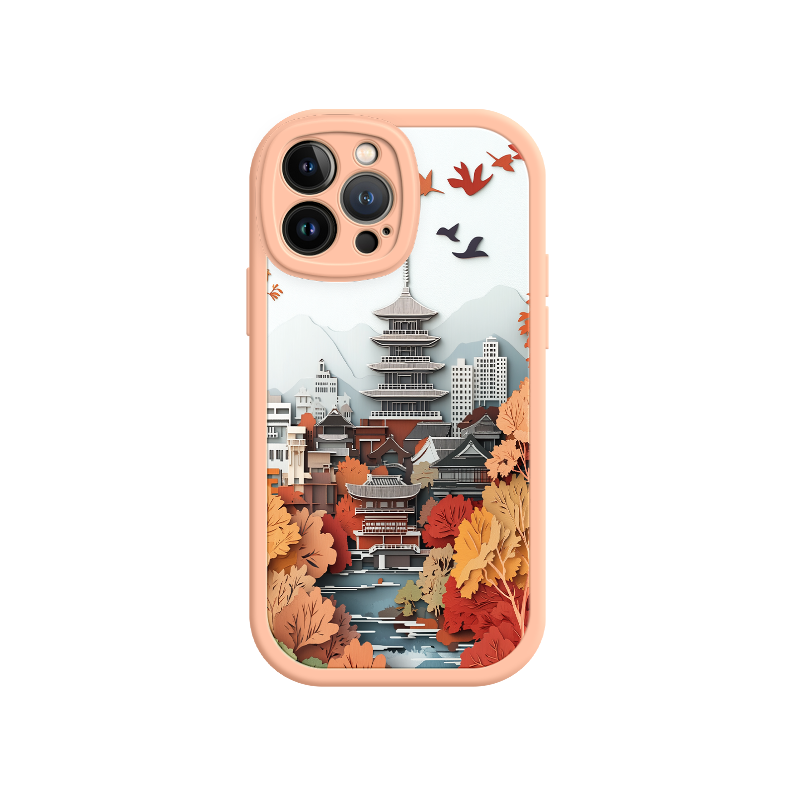 Autumn Japanese Landscape iPhone 17 Case – Traditional Japan Scene, Fall Foliage Illustration, Mount Fuji Phone Cover