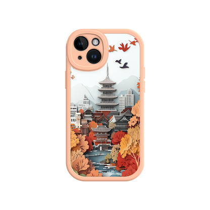 #MC0034 Factory Wholesale Autumn Japanese Landscape iPhone 17 Case – Traditional Japan Scene, Fall Foliage Illustration, Mount Fuji Phone Cover