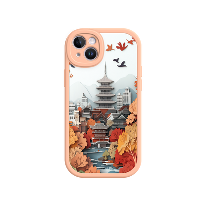 #MC0034 Factory Wholesale Autumn Japanese Landscape iPhone 17 Case – Traditional Japan Scene, Fall Foliage Illustration, Mount Fuji Phone Cover