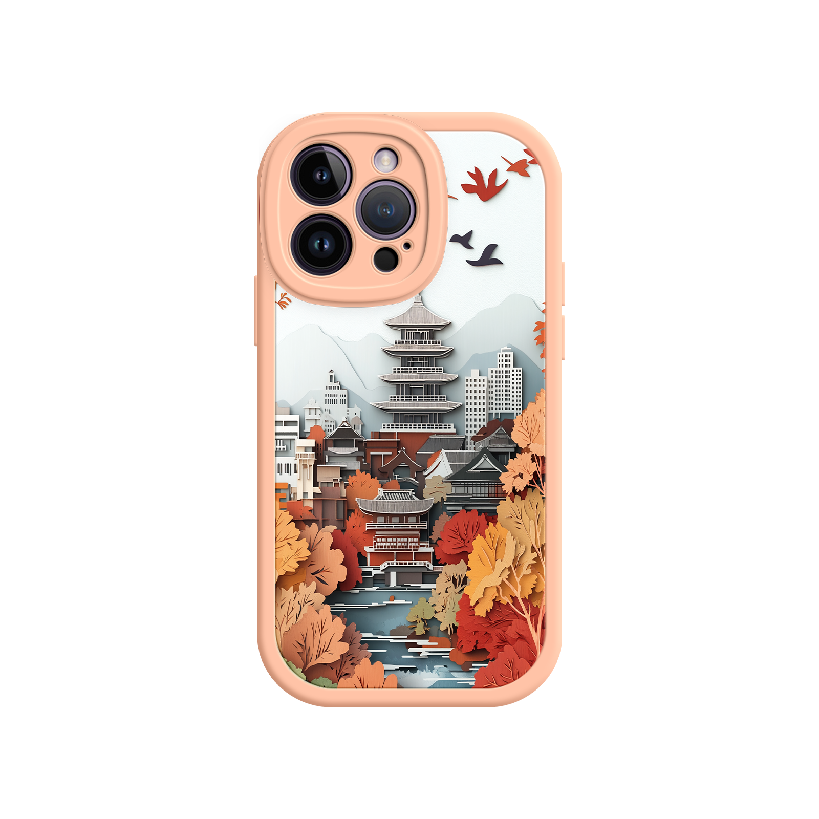Autumn Japanese Landscape iPhone 17 Case – Traditional Japan Scene, Fall Foliage Illustration, Mount Fuji Phone Cover