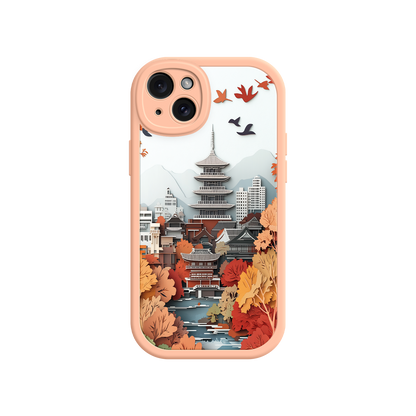 #MC0034 Factory Wholesale Autumn Japanese Landscape iPhone 17 Case – Traditional Japan Scene, Fall Foliage Illustration, Mount Fuji Phone Cover
