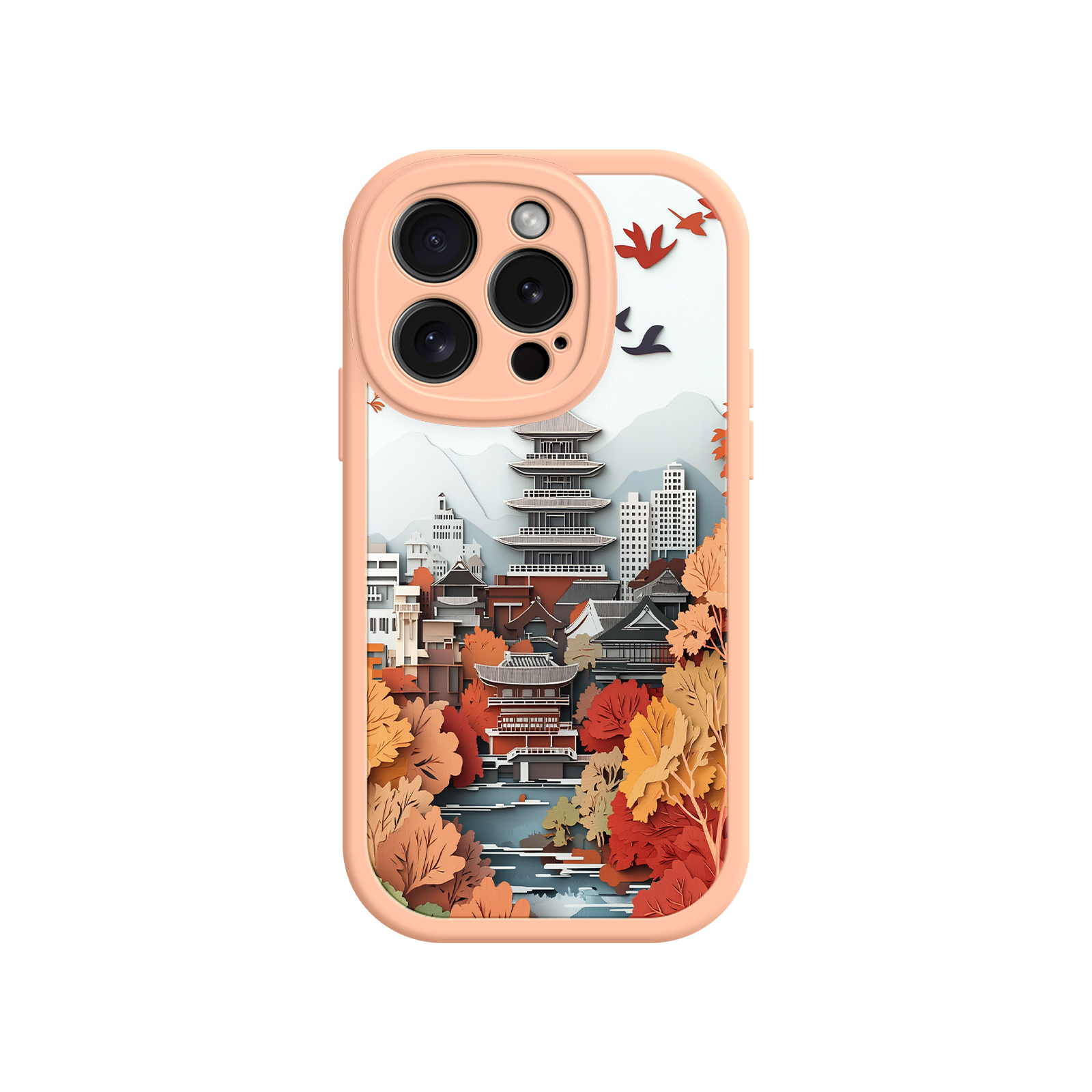Autumn Japanese Landscape iPhone 17 Case – Traditional Japan Scene, Fall Foliage Illustration, Mount Fuji Phone Cover