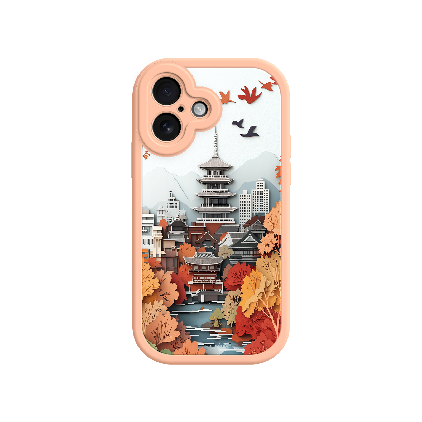 Autumn Japanese Landscape iPhone 17 Case – Traditional Japan Scene, Fall Foliage Illustration, Mount Fuji Phone Cover