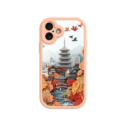 #MC0034 Factory Wholesale Autumn Japanese Landscape iPhone 17 Case – Traditional Japan Scene, Fall Foliage Illustration, Mount Fuji Phone Cover