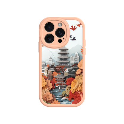 #MC0034 Factory Wholesale Autumn Japanese Landscape iPhone 17 Case – Traditional Japan Scene, Fall Foliage Illustration, Mount Fuji Phone Cover
