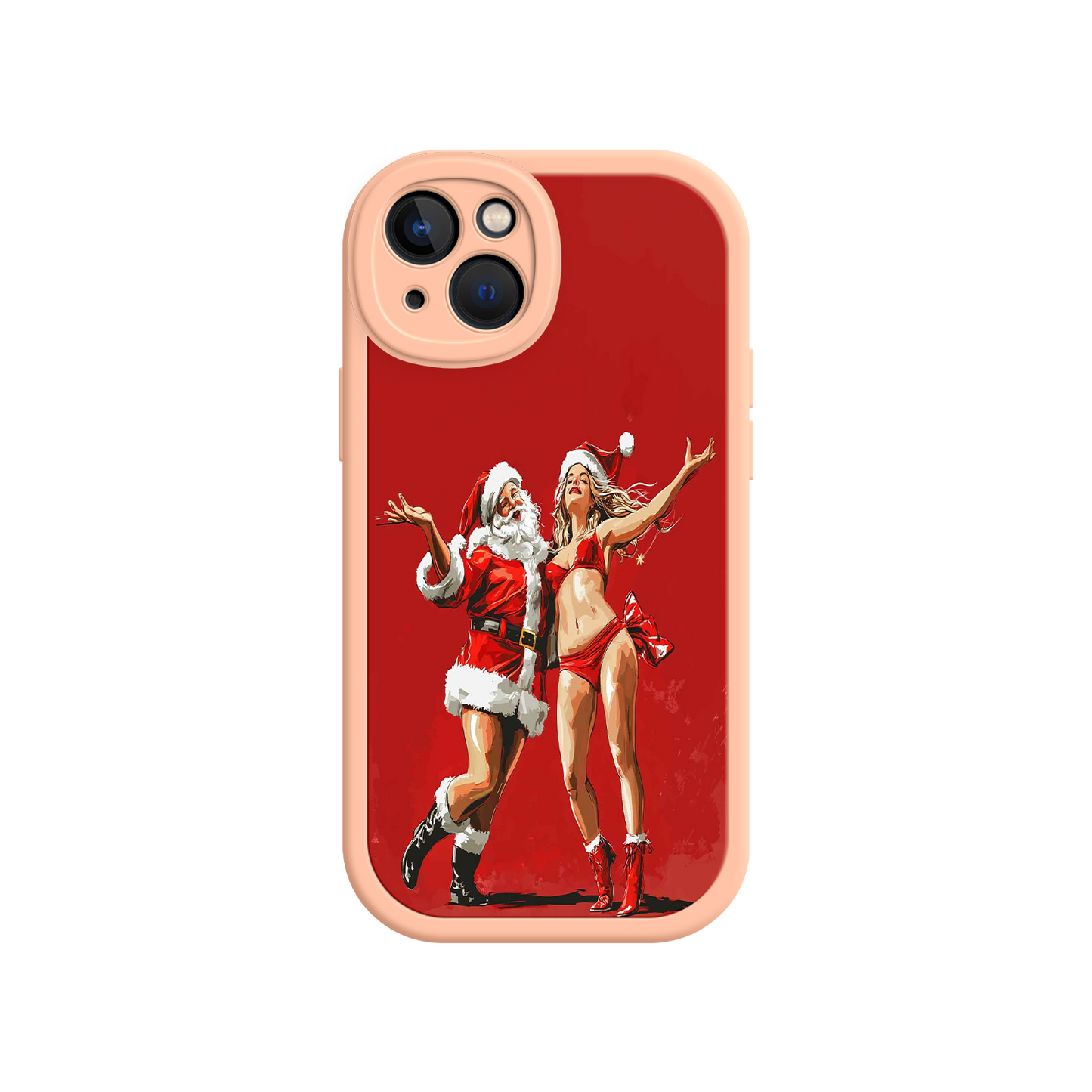 #MC0036 Factory Wholesale Merry & Flirty iPhone 17 Case – Fun Christmas Couple, Bold Red Festive Design, Santa & Sexy Santa Girl