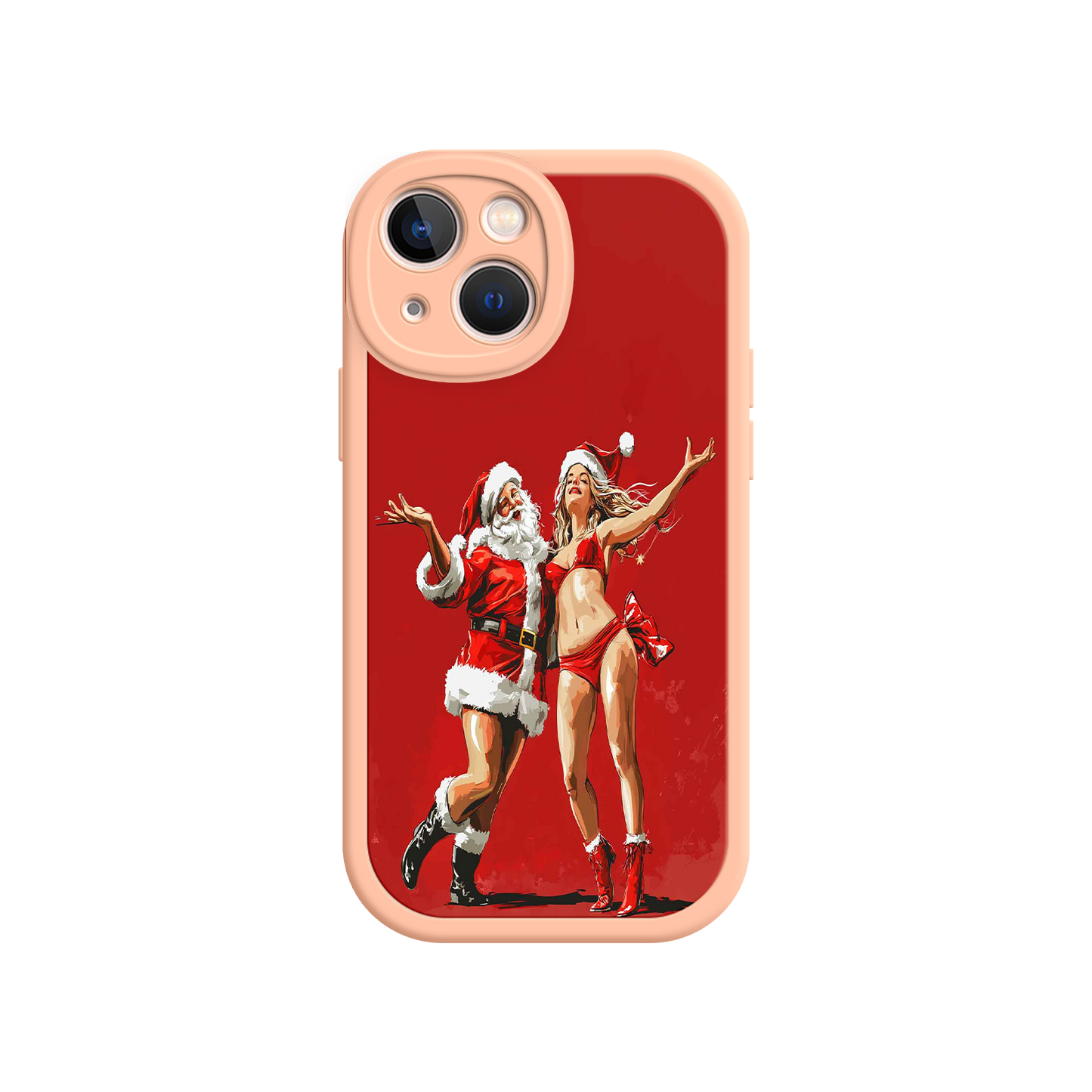 #MC0036 Factory Wholesale Merry & Flirty iPhone 17 Case – Fun Christmas Couple, Bold Red Festive Design, Santa & Sexy Santa Girl