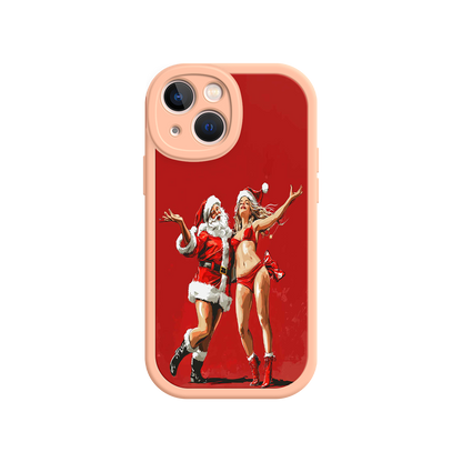 #MC0036 Factory Wholesale Merry & Flirty iPhone 17 Case – Fun Christmas Couple, Bold Red Festive Design, Santa & Sexy Santa Girl