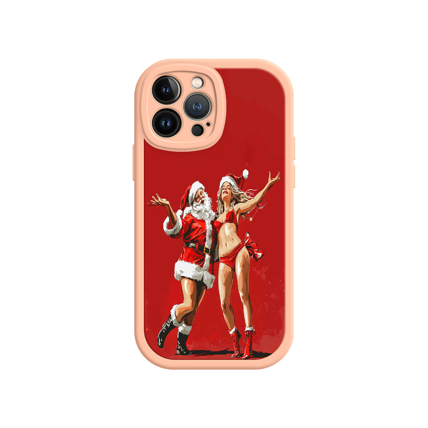 #MC0036 Factory Wholesale Merry & Flirty iPhone 17 Case – Fun Christmas Couple, Bold Red Festive Design, Santa & Sexy Santa Girl
