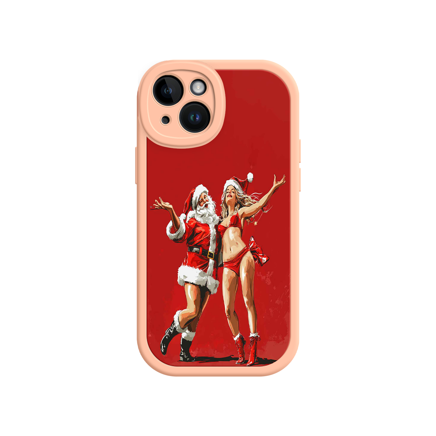 #MC0036 Factory Wholesale Merry & Flirty iPhone 17 Case – Fun Christmas Couple, Bold Red Festive Design, Santa & Sexy Santa Girl