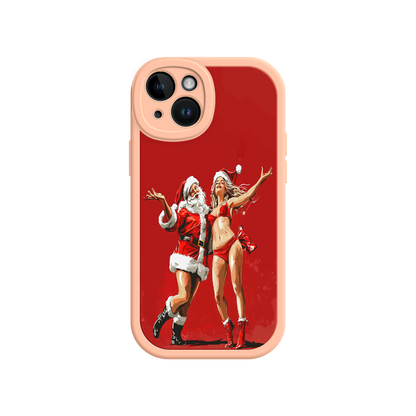 #MC0036 Factory Wholesale Merry & Flirty iPhone 17 Case – Fun Christmas Couple, Bold Red Festive Design, Santa & Sexy Santa Girl