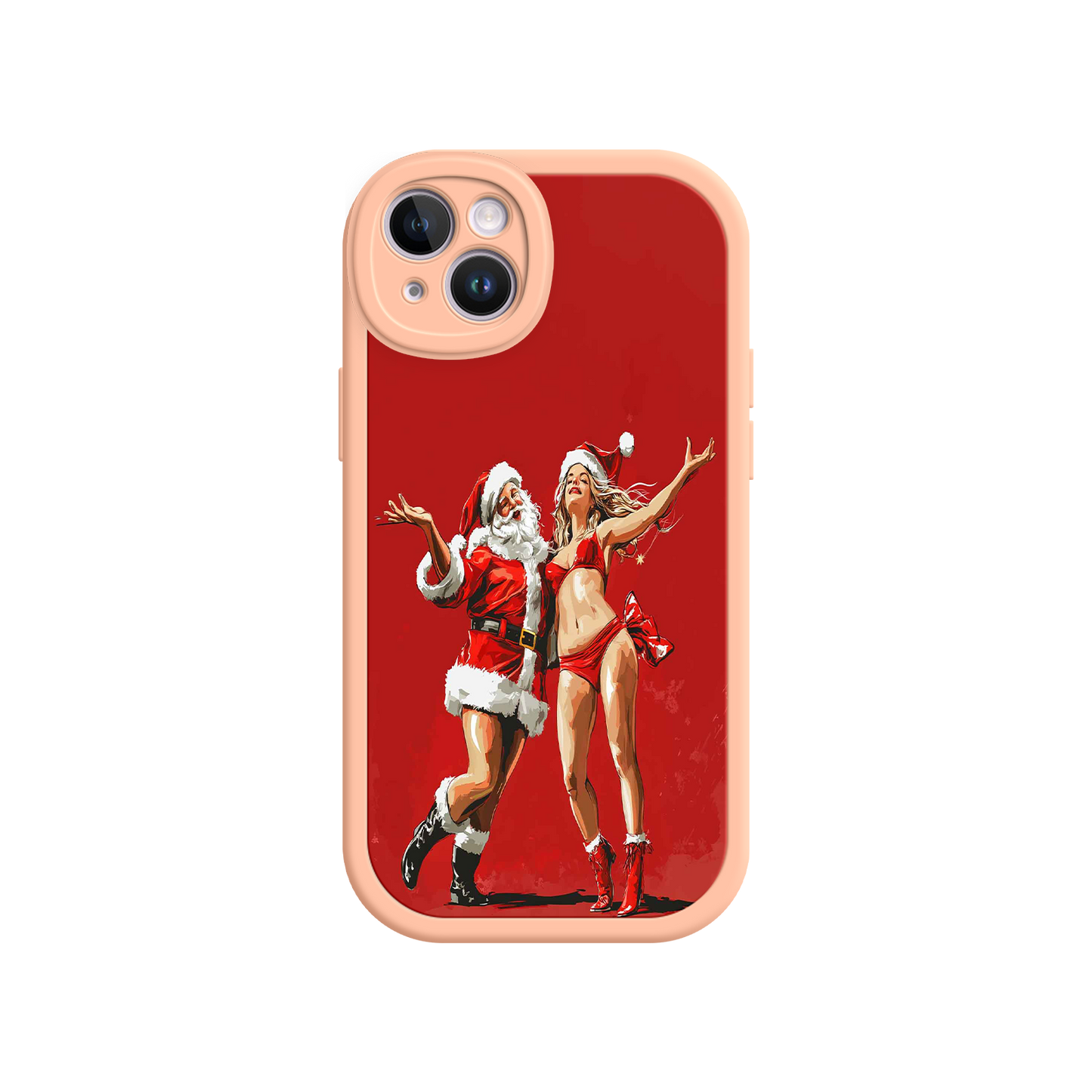 #MC0036 Factory Wholesale Merry & Flirty iPhone 17 Case – Fun Christmas Couple, Bold Red Festive Design, Santa & Sexy Santa Girl