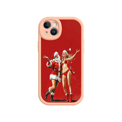 #MC0036 Factory Wholesale Merry & Flirty iPhone 17 Case – Fun Christmas Couple, Bold Red Festive Design, Santa & Sexy Santa Girl