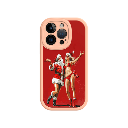 #MC0036 Factory Wholesale Merry & Flirty iPhone 17 Case – Fun Christmas Couple, Bold Red Festive Design, Santa & Sexy Santa Girl