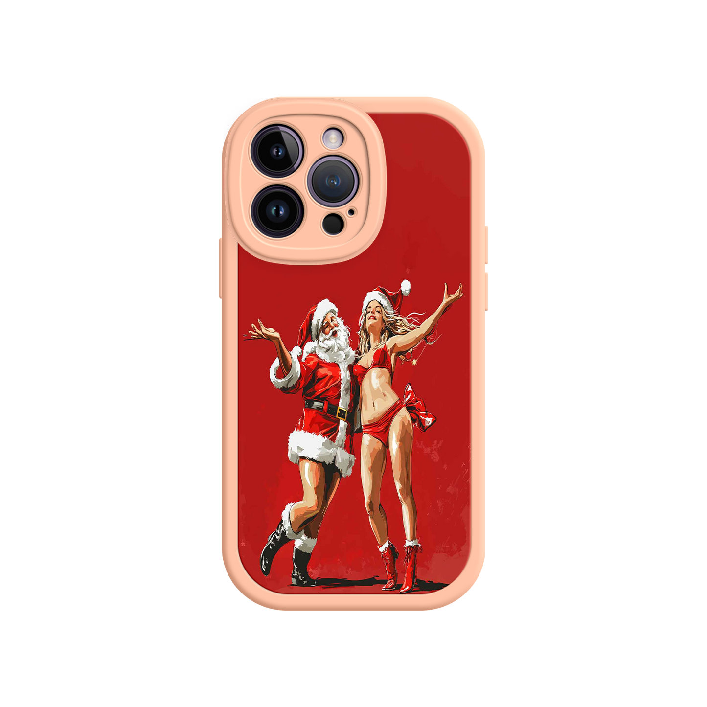 #MC0036 Factory Wholesale Merry & Flirty iPhone 17 Case – Fun Christmas Couple, Bold Red Festive Design, Santa & Sexy Santa Girl