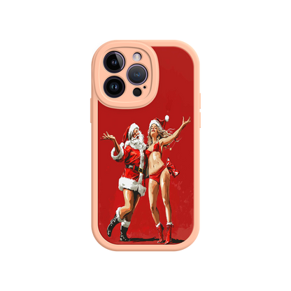 #MC0036 Factory Wholesale Merry & Flirty iPhone 17 Case – Fun Christmas Couple, Bold Red Festive Design, Santa & Sexy Santa Girl