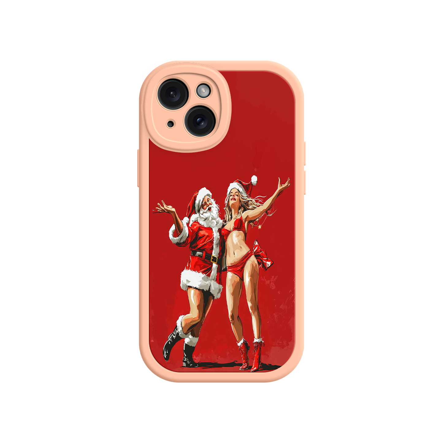 #MC0036 Factory Wholesale Merry & Flirty iPhone 17 Case – Fun Christmas Couple, Bold Red Festive Design, Santa & Sexy Santa Girl
