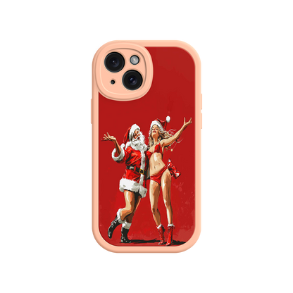#MC0036 Factory Wholesale Merry & Flirty iPhone 17 Case – Fun Christmas Couple, Bold Red Festive Design, Santa & Sexy Santa Girl