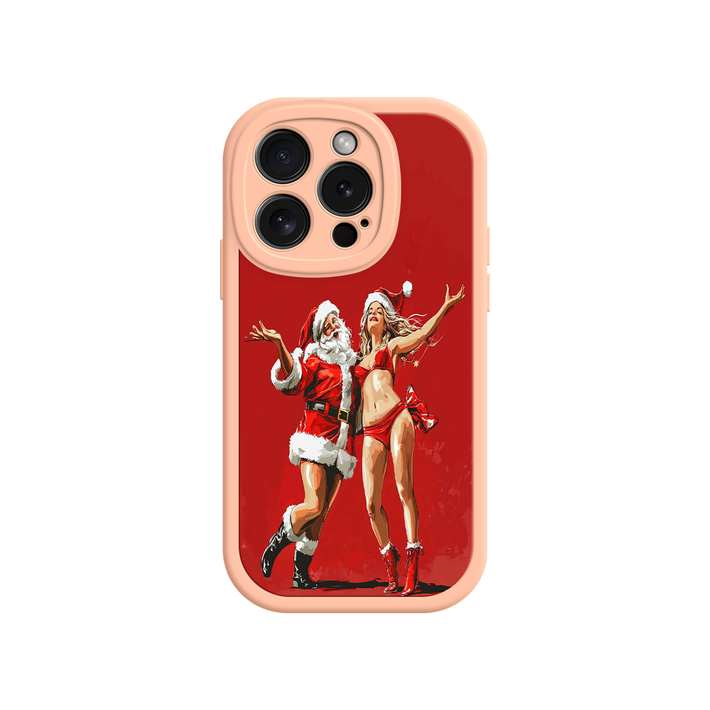 #MC0036 Factory Wholesale Merry & Flirty iPhone 17 Case – Fun Christmas Couple, Bold Red Festive Design, Santa & Sexy Santa Girl