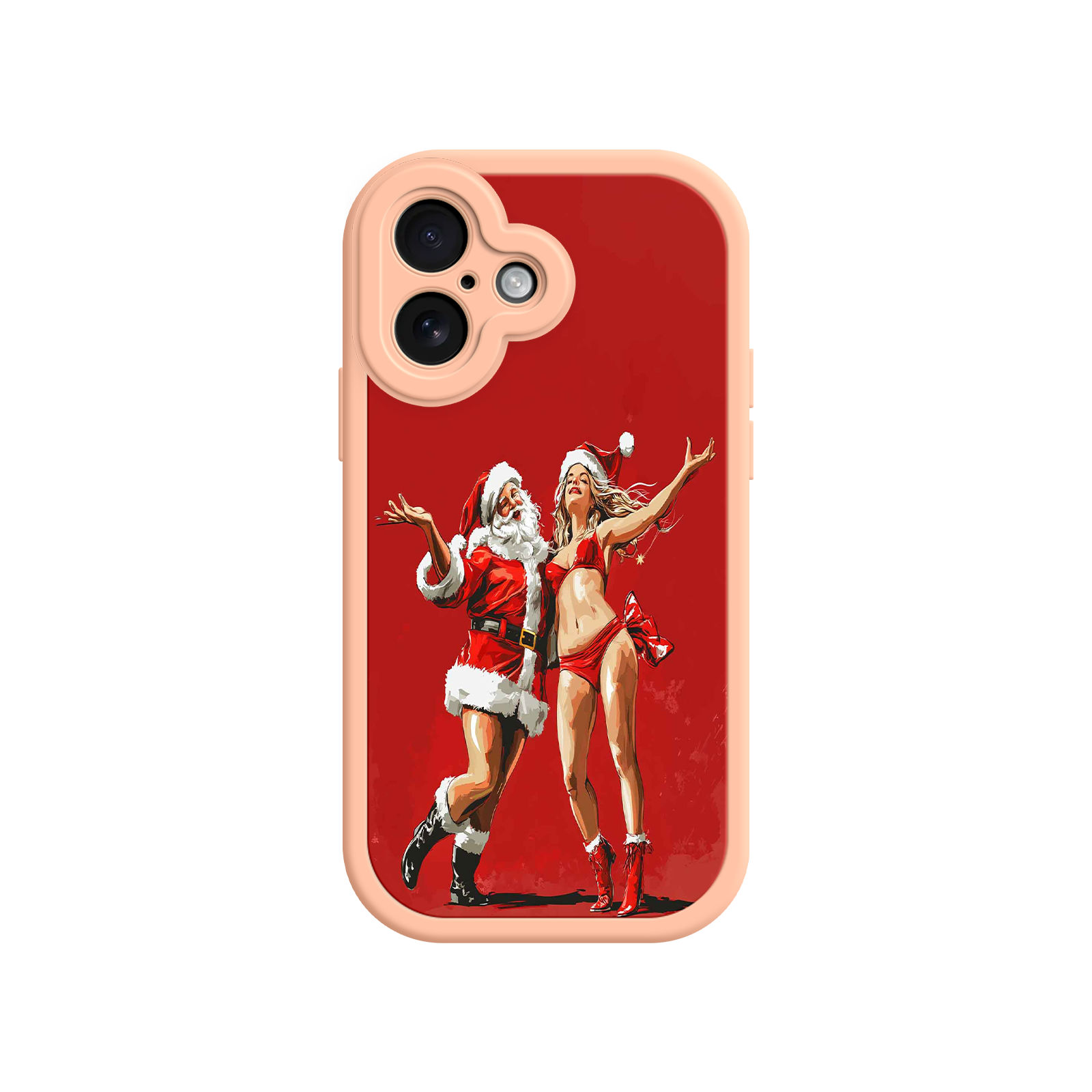 Merry & Flirty iPhone 17 Case – Fun Christmas Couple, Bold Red Festive Design, Santa & Sexy Santa Girl