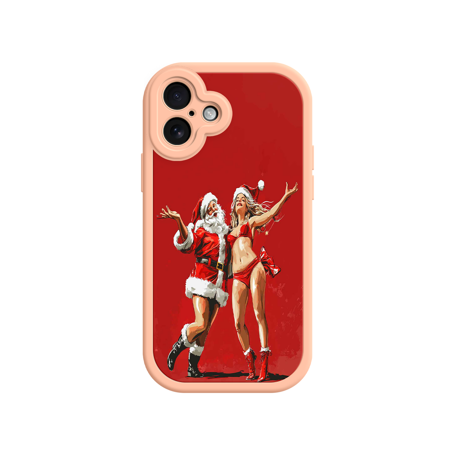 #MC0036 Factory Wholesale Merry & Flirty iPhone 17 Case – Fun Christmas Couple, Bold Red Festive Design, Santa & Sexy Santa Girl