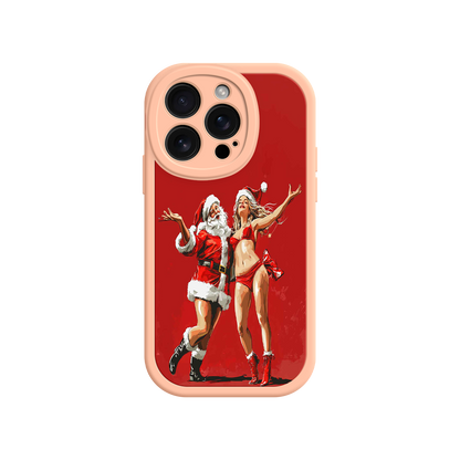 #MC0036 Factory Wholesale Merry & Flirty iPhone 17 Case – Fun Christmas Couple, Bold Red Festive Design, Santa & Sexy Santa Girl