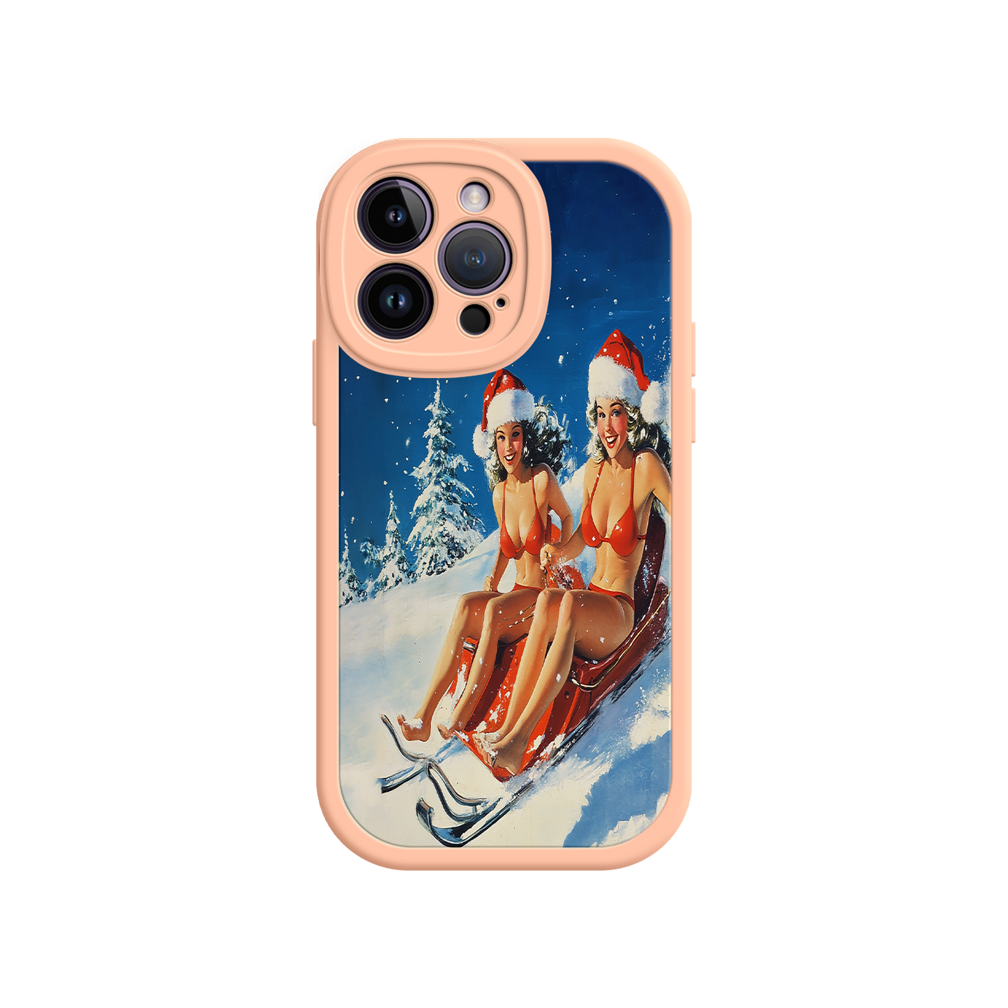 #MC0027 Factory Wholesale Santa Bikini Sled iPhone 17 Case – Funny Christmas Design, Sexy Holiday Vibes, Winter Wonderland Art