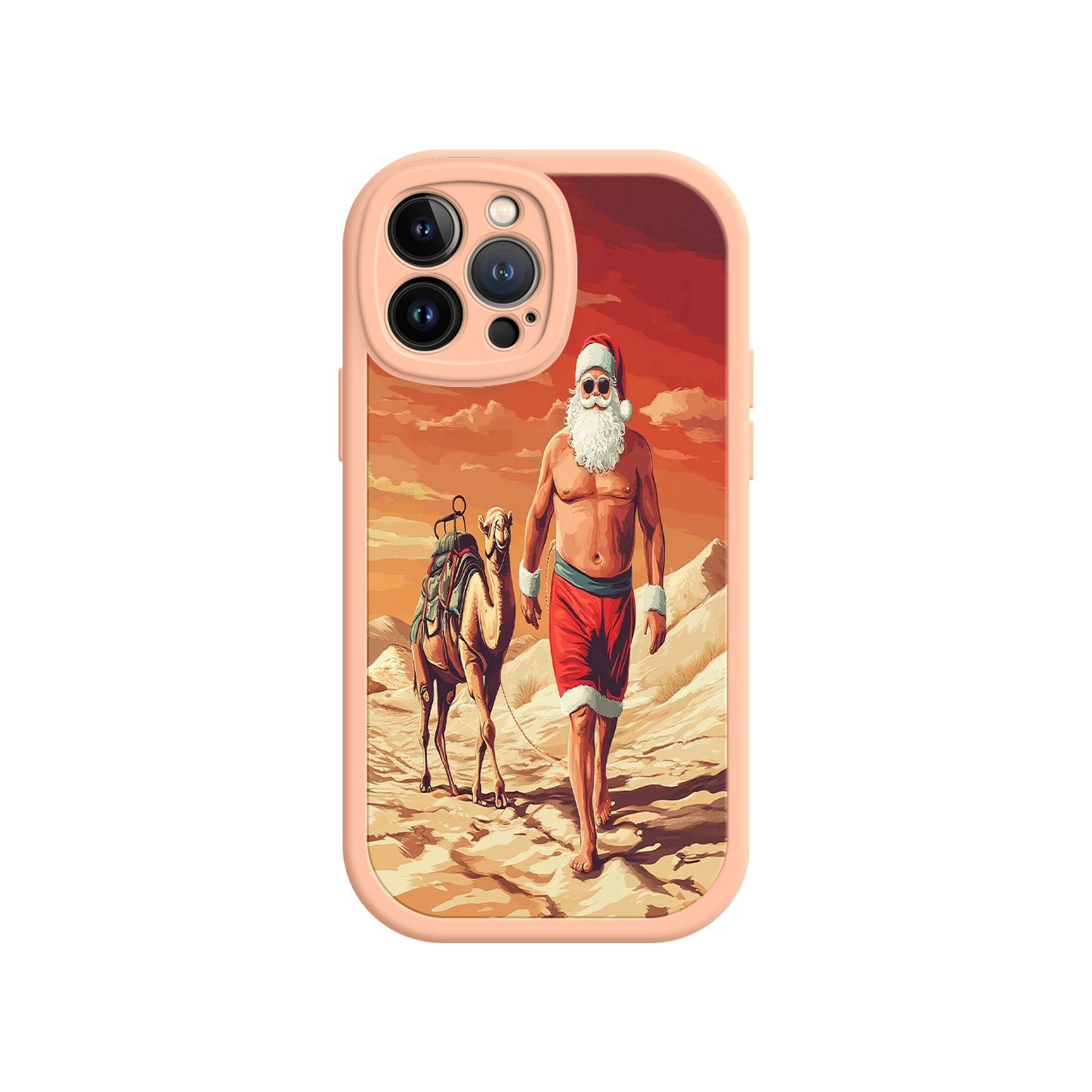 #MC0028 Factory Wholesale Desert Santa iPhone 17 Case – Funny Christmas Design, Muscular Santa & Camel, Holiday Heat Vibes