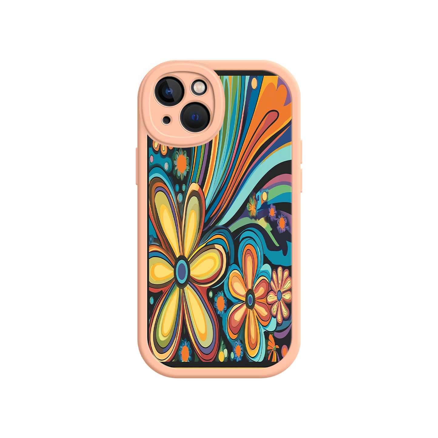 #MC0033 Factory Wholesale Psychedelic Floral iPhone 17 Case – Hippie Flower Power Design, 60s 70s Retro Vibes, Groovy Swirls