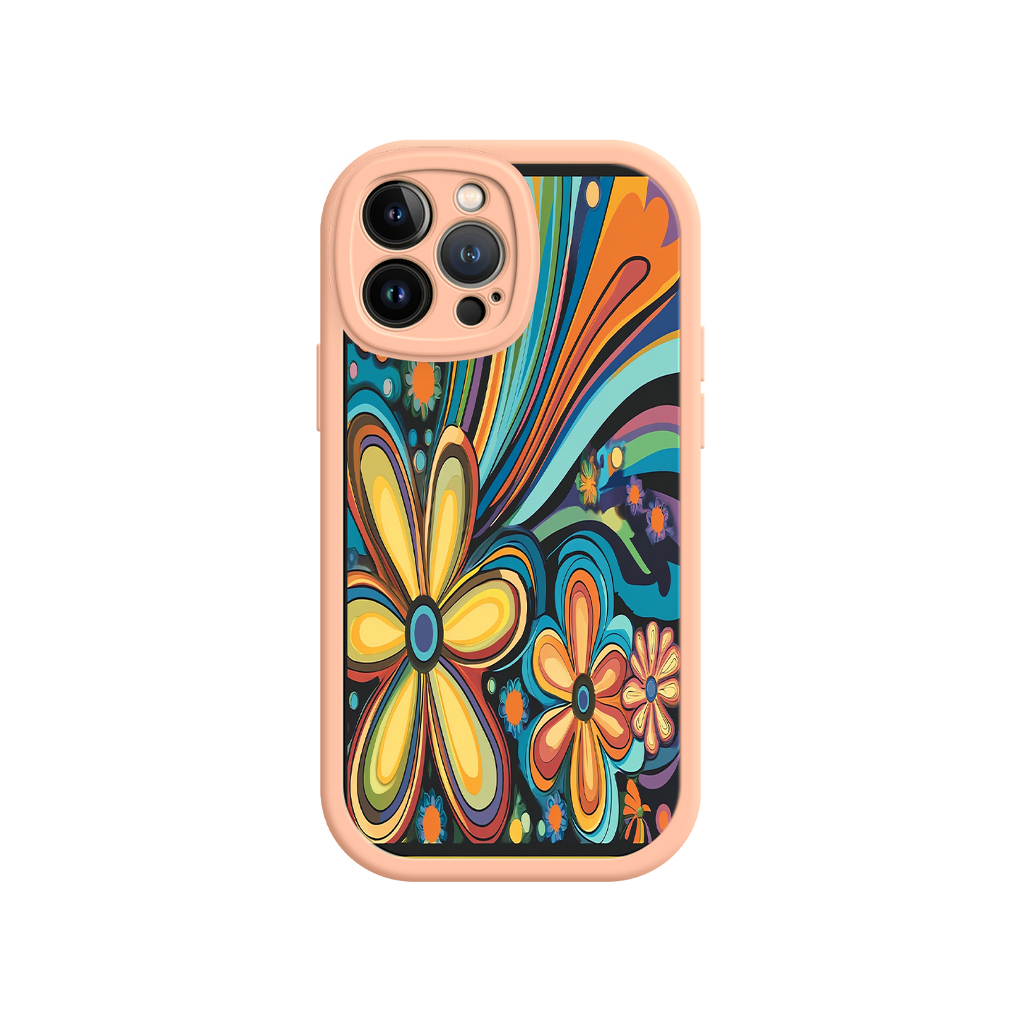 #MC0033 Factory Wholesale Psychedelic Floral iPhone 17 Case – Hippie Flower Power Design, 60s 70s Retro Vibes, Groovy Swirls