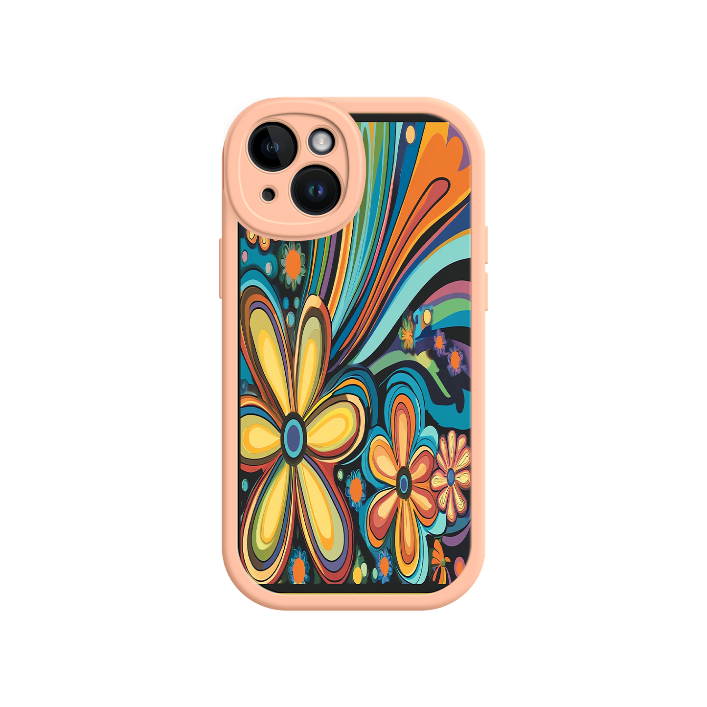 #MC0033 Factory Wholesale Psychedelic Floral iPhone 17 Case – Hippie Flower Power Design, 60s 70s Retro Vibes, Groovy Swirls